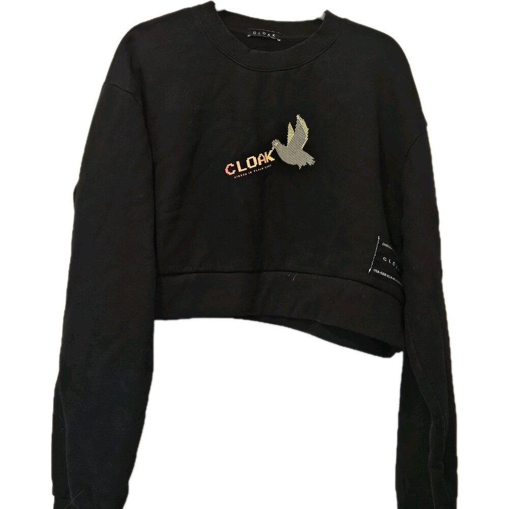CLOAK Brand Womens Large Cropped Pullover Sweatshirt Hidden In Plain Sight